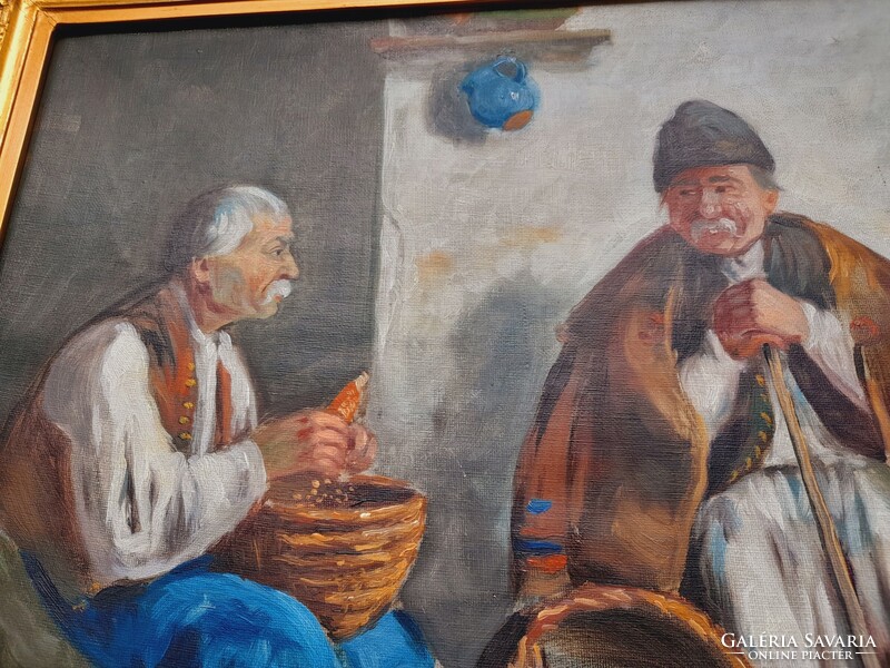 Benedek I. Kukoricamorzsolás c. festmény, 60 x 80 cm