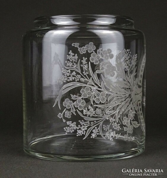 1P480 Antik stencilezett fújt üveg tégely pipere üveg 11 x 10 cm