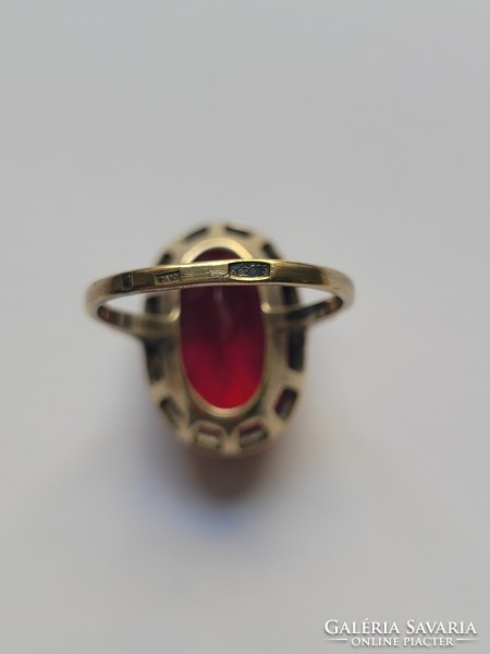 Art deco gold-plated Russian silver ring with a huge synthetic ruby, large!