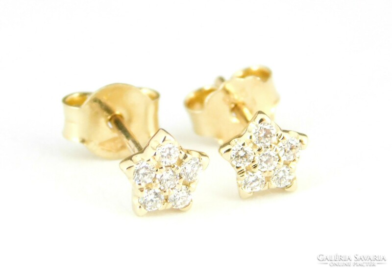 Brill 14k gold star flower earrings with diamonds 0.17Ct