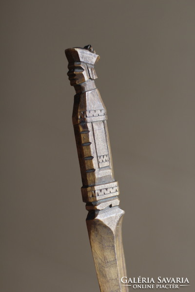 Folk art carved wooden folk miska human-shaped leaf-cutting dagger knife