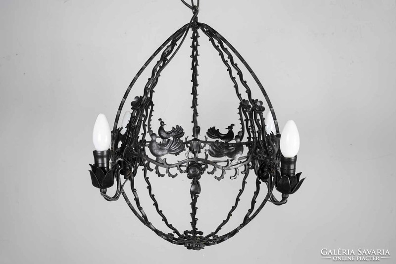 Wrought iron chandelier decorated with pheasant figures