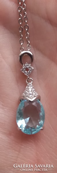 Blue zircon pendant necklace
