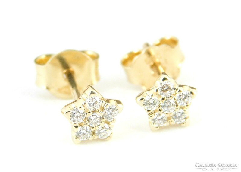 Brill 14k gold star flower earrings with diamonds 0.17Ct