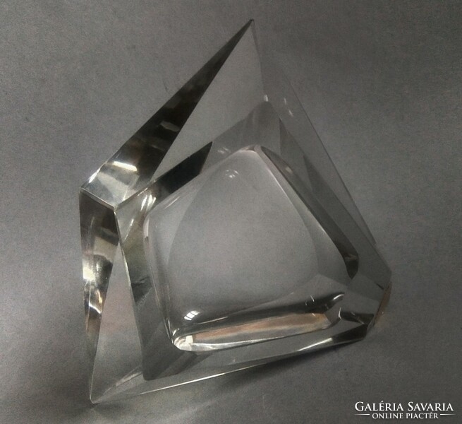 Jelzett H. Schmidt space age fazettált, lapra csiszolt geometrikus kristály hamutál Ilmenau 1960's