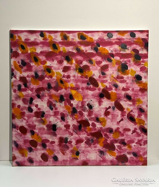 Ismeretlen festő: Rózsaszín függöny (olaj-vászon) 80 x 80 cm  /számlát adunk/