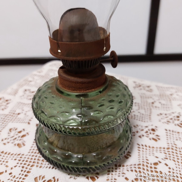 Petroleum green glass lamp, peasant lamp