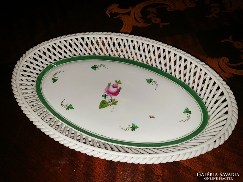 Herend vrh Viennese rose pattern wicker basket / tray