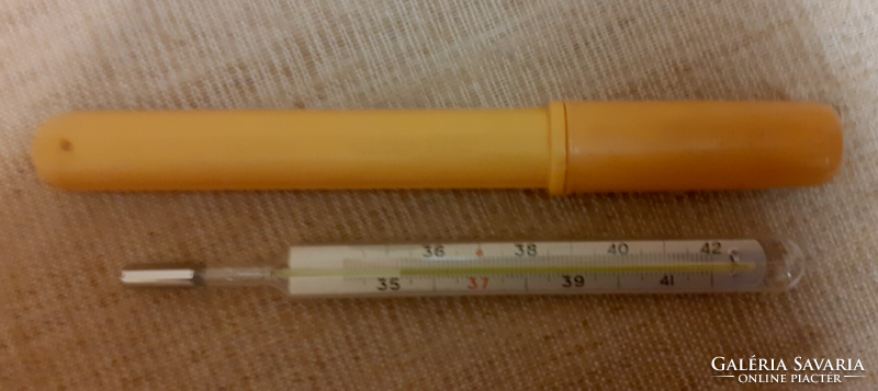 Old glass thermometer in its own case in its case
