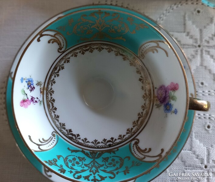 Beautiful turquoise mocha set, cup and saucer, Bareuther