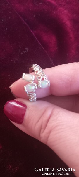Silver baroque pattern opal stone ring for sale