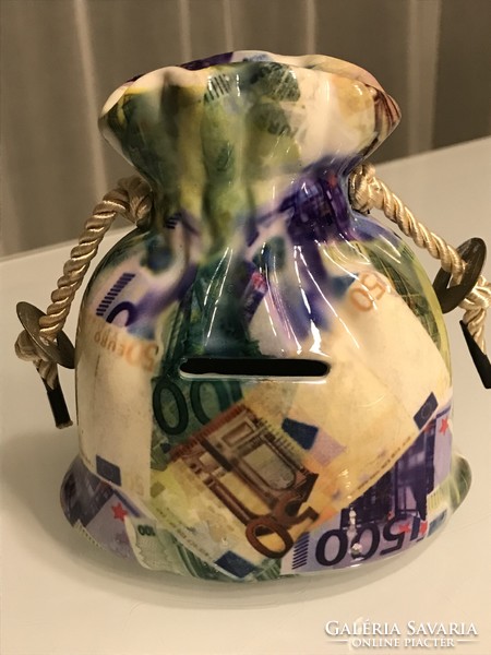 Ceramic bushing in the shape of a money bag, 13 cm high