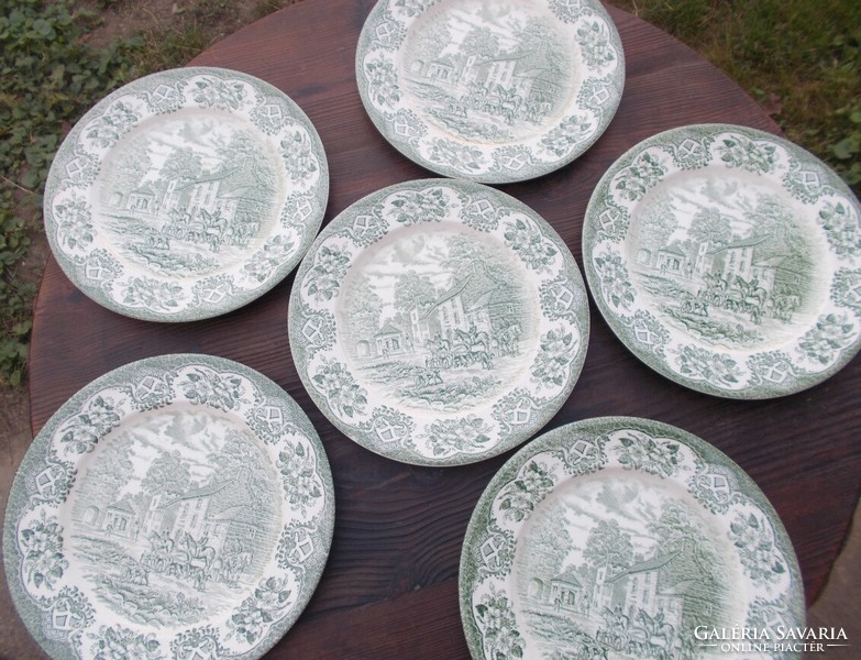 English ironstone tableware tableware, 6 flat plates with hunting pattern