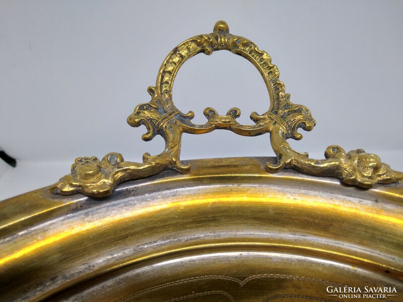 Antik barokk rokokó stílusú talpas fém kínáló, asztalközép, gyümölcskosár