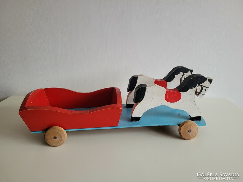 Retro old large size 58 cm wooden toy mid century carriage