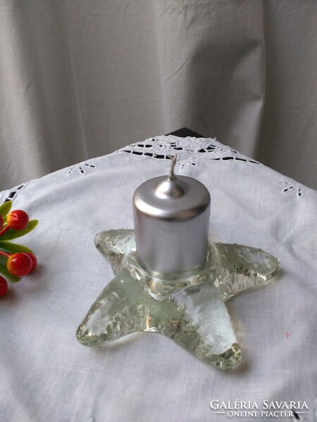 A rare star-shaped Scandinavian ice glass candle holder