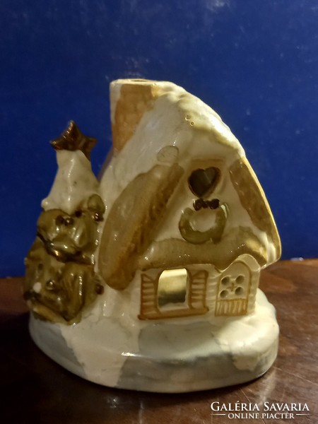 Ceramic small cottage candle holder.
