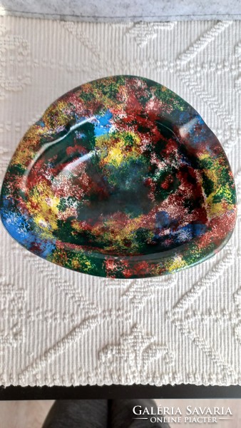 Bodrogkeresztúr art deco marked ashtray, hand painted, 11 x 9 x 5 cm