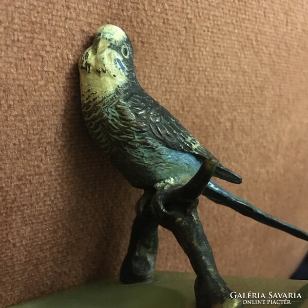 Antique bronze parrot painted jewelry holder