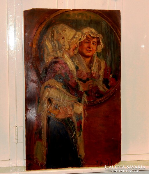 Ivanácz Zsolt József (1869-1954) 86x53 cm-es minőségi olaj-karton festménye keret nélkül