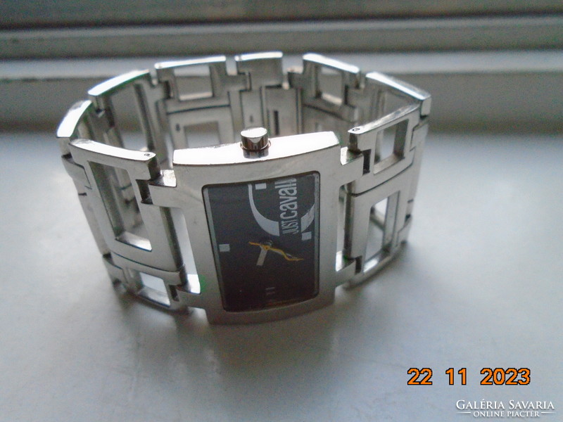 Just cavalli designer women's wristwatch with characteristic polished stainless steel numbered watch strap