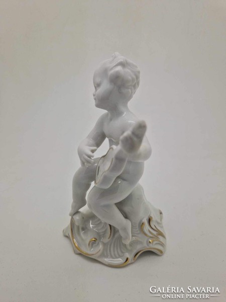 Német porcelán zenélő putto Schaubach Kunst 13cm