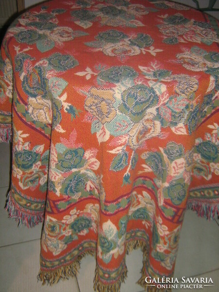 Beautiful antique art nouveau style vintage rose woven bedspread or tablecloth