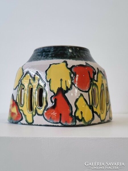 Applied art ceramic vase with an openwork pattern - '70s