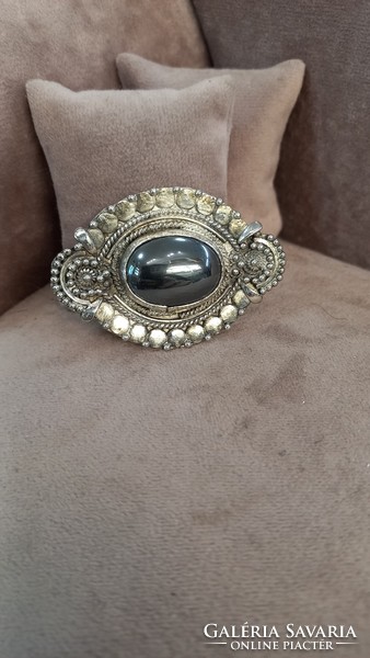 Antique silver brooch with hematite