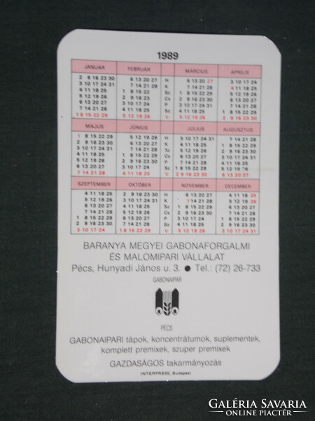 Card calendar, Baranya grain trading mill industry company, Pécs, erotic female model, 1989, (2)