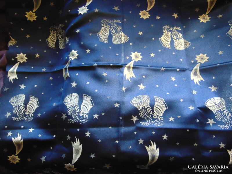 Dark blue - Christmas tablecloth with gold bells