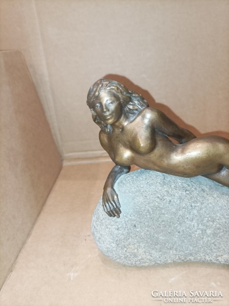 Rácz's bronze statue, nude resting on gravel. 24 cm in size