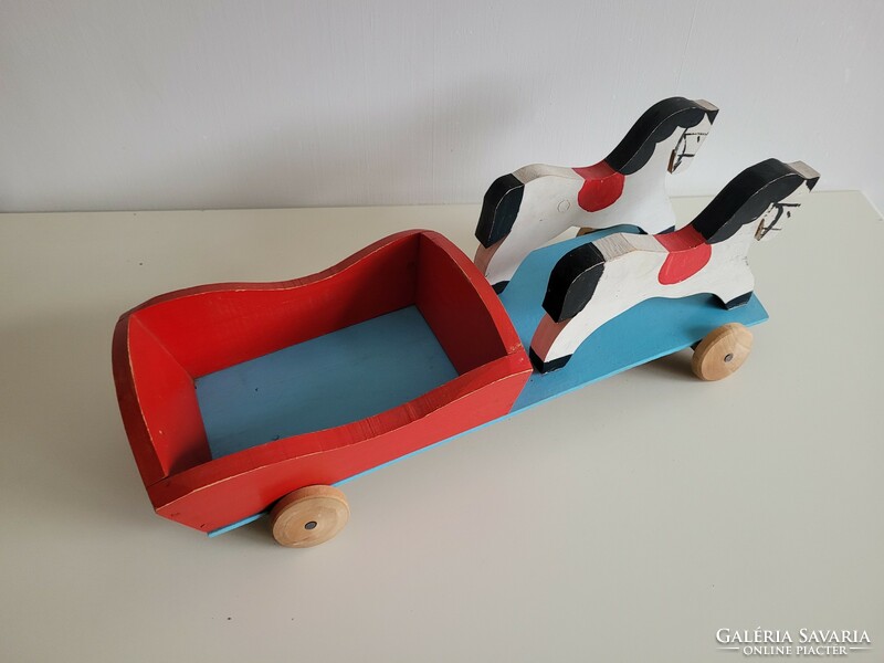 Retro old large size 58 cm wooden toy mid century carriage