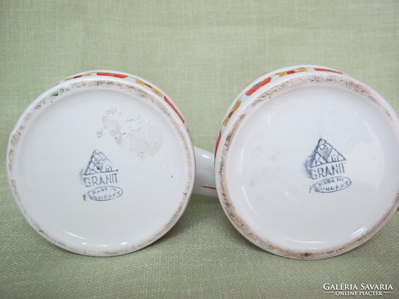 Pair of hand painted folk floral granite ceramic jars