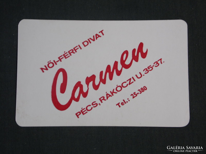 Kártyanaptár, Carmen ruházat divat üzlet, Pécs,1989 ,   (2)