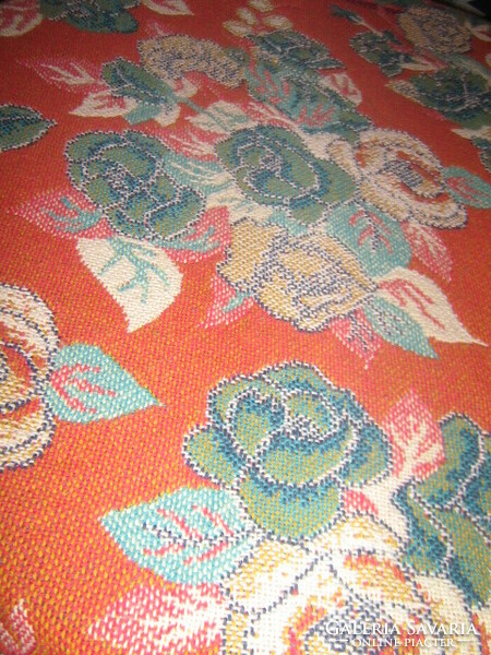 Beautiful antique art nouveau style vintage rose woven bedspread or tablecloth