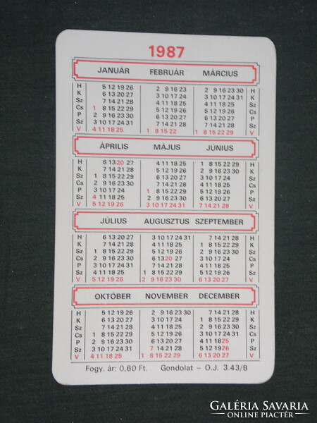 Card calendar, blue and white checkered taxi Pécs, graphic design, Lada Zsiguli car, 1987, (2)