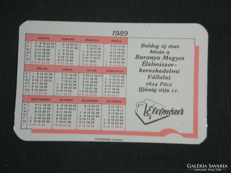 Card calendar, baranya food abc stores, Pécs, deli counter, 1989, (2)