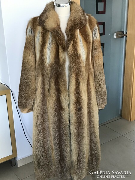 Long red fox fur coat, custom made, size 40