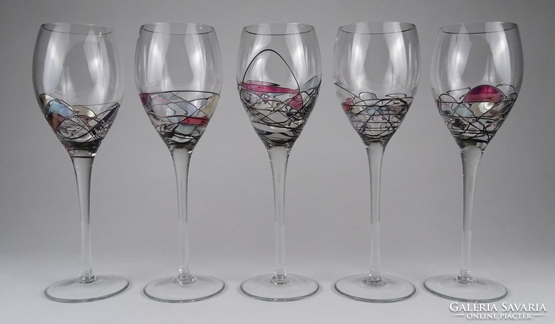1P141 Joan Miro mintás talpas fújt üveg pezsgős pohár készlet 5 darab