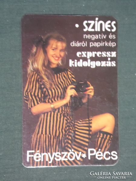 Kártyanaptár,Fényszöv,fotó körzeti labor,Pécs,erotikus női modell,fényképezőgép, 1988 ,   (2)