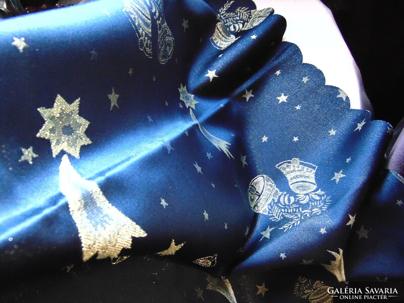 Dark blue - Christmas tablecloth with gold bells