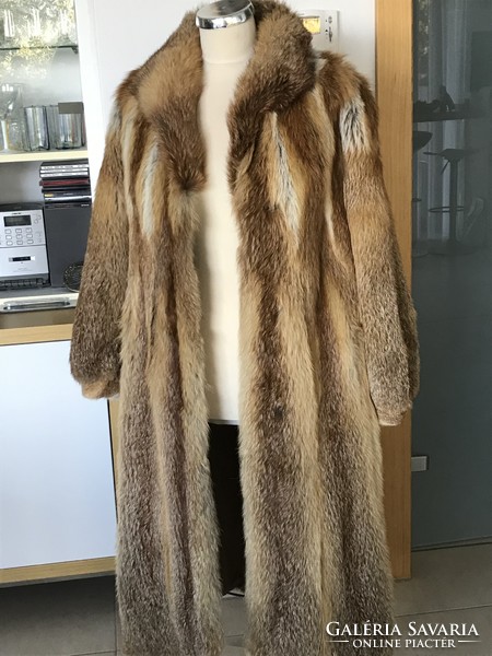 Long red fox fur coat, custom made, size 40