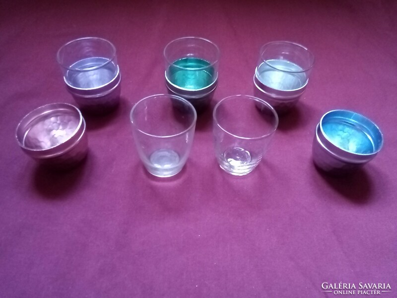 Retro pálinkás pohár készlet 5 darabos fém talppal karácsonyi szilveszteri újévi ünnepi alkalomra