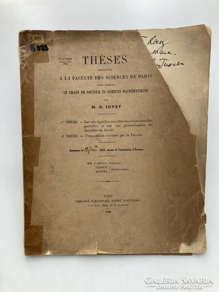 M. G. Juvet: theses, 1926 - dedicated to Hungarian mathematician Frigyes Riesz