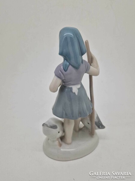 Német GDR porcelán figura libapásztor lány 16cm