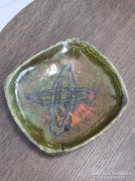 Liszkay industrial art ceramic bowl, wall plate, centerpiece - '70s