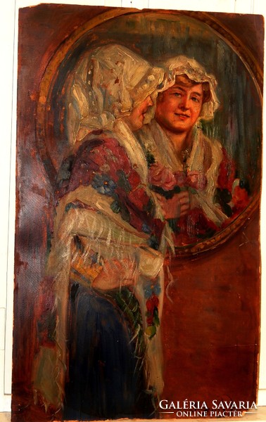 Ivanácz Zsolt József (1869-1954) 86x53 cm-es minőségi olaj-karton festménye keret nélkül