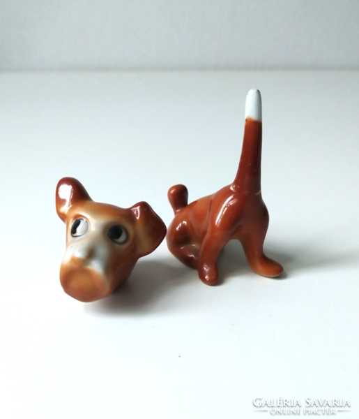 Porcelán forgófejű kutya, gyűrűtartó