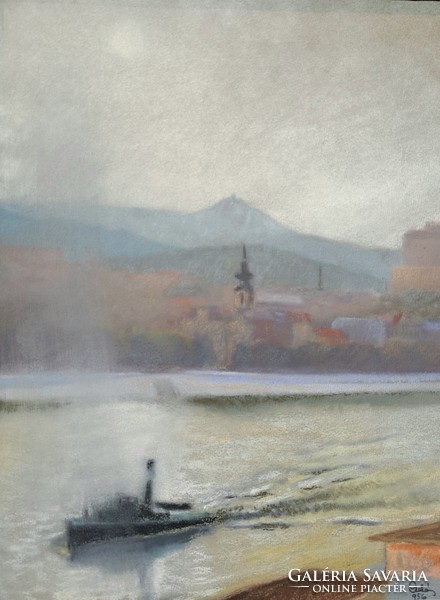 Boatman on the Danube - signed 1956 in a pastel frame